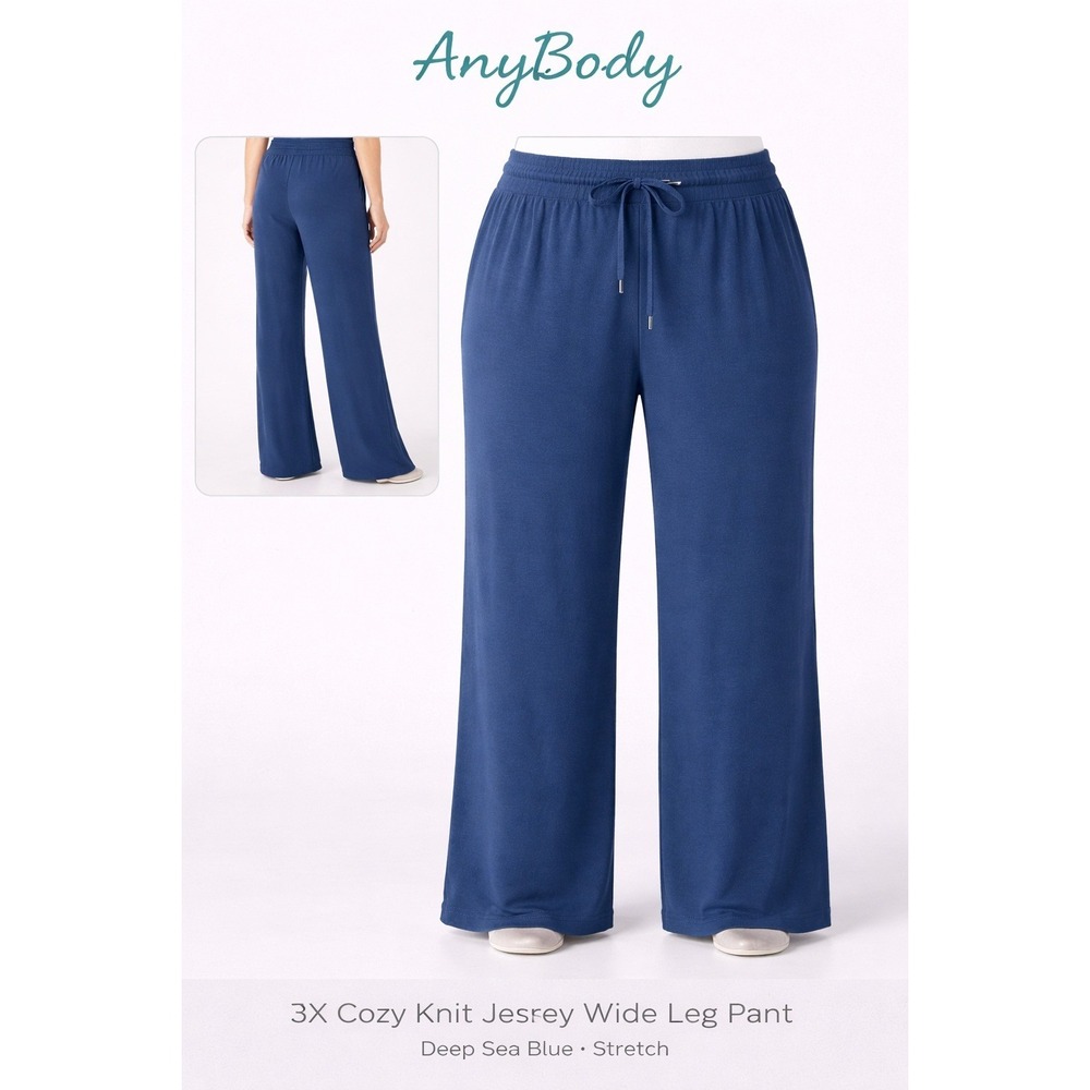 AnyBody Cozy Kind Jersey Wide Leg‎ Pant 2X Deep Sea Blue Stretch A377740